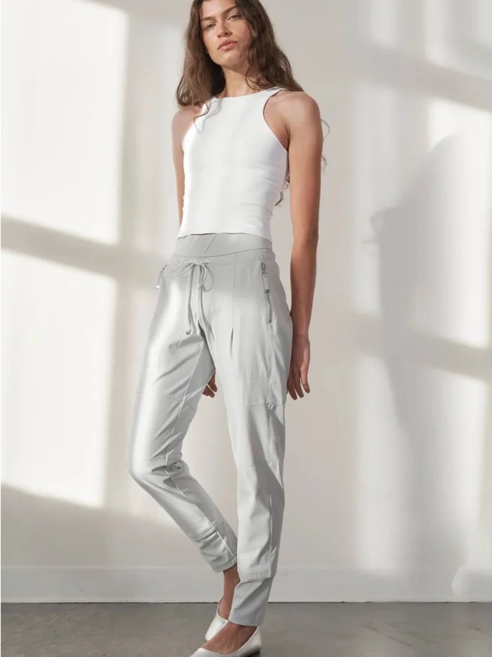 Woven Drawstring Jogger Pants - Light Gray